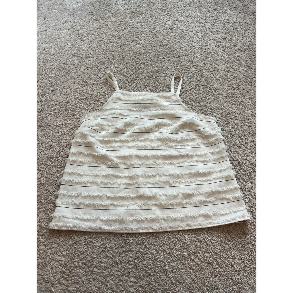 Anthropologie Maeve Top Cream Black Stripe Small Rows Of Fringe US Size‎ 8